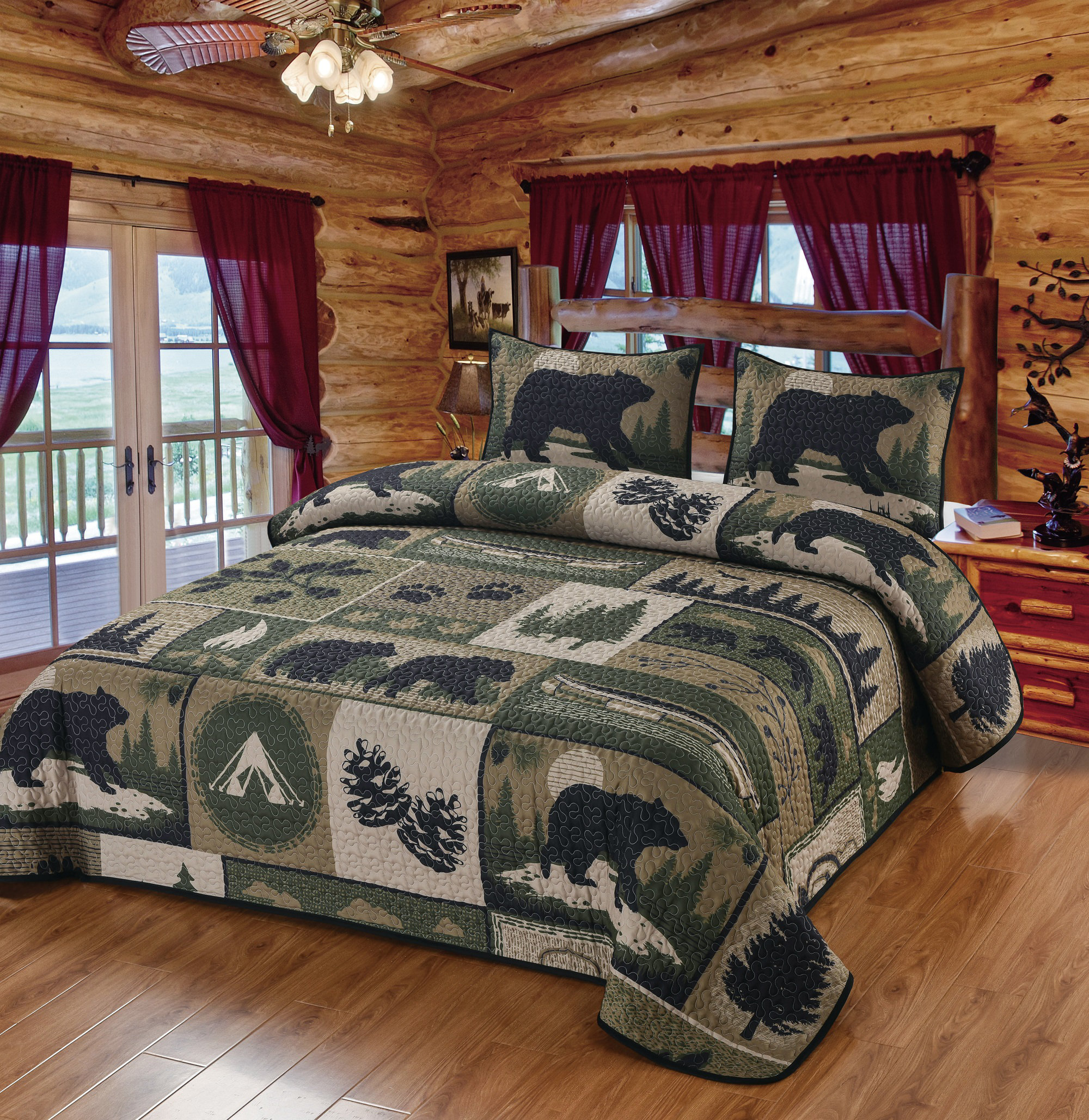 De Leon Collections Bear Camp Patchwork Black Bear Woodland Forest Camping Outdoors Themed Decorative Quilt Bedding Set Wayfair